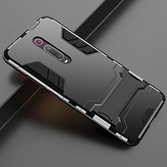 Silicone Matte Finish and Plastic Back Cover Case with Stand for Xiaomi Redmi K20 Pro Black