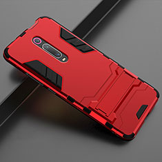 Silicone Matte Finish and Plastic Back Cover Case with Stand for Xiaomi Redmi K20 Red