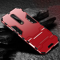 Silicone Matte Finish and Plastic Back Cover Case with Stand for Xiaomi Redmi K30 4G Red