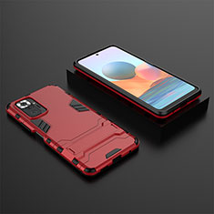 Silicone Matte Finish and Plastic Back Cover Case with Stand for Xiaomi Redmi Note 10 Pro Max Red