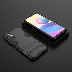 Silicone Matte Finish and Plastic Back Cover Case with Stand for Xiaomi Redmi Note 10T 5G Black