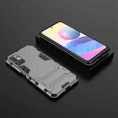 Silicone Matte Finish and Plastic Back Cover Case with Stand for Xiaomi Redmi Note 11 SE 5G Gray