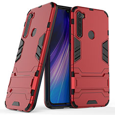 Silicone Matte Finish and Plastic Back Cover Case with Stand for Xiaomi Redmi Note 8 (2021) Red