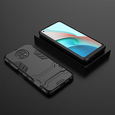 Silicone Matte Finish and Plastic Back Cover Case with Stand for Xiaomi Redmi Note 9 5G Black