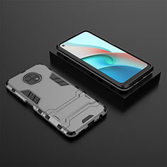 Silicone Matte Finish and Plastic Back Cover Case with Stand for Xiaomi Redmi Note 9 5G Gray