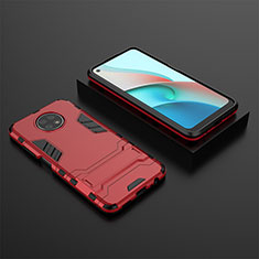 Silicone Matte Finish and Plastic Back Cover Case with Stand for Xiaomi Redmi Note 9 5G Red