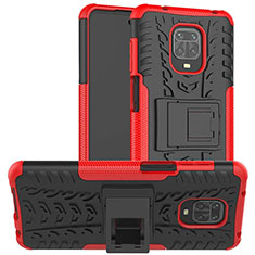 Silicone Matte Finish and Plastic Back Cover Case with Stand for Xiaomi Redmi Note 9S Red