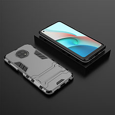 Silicone Matte Finish and Plastic Back Cover Case with Stand for Xiaomi Redmi Note 9T 5G Gray