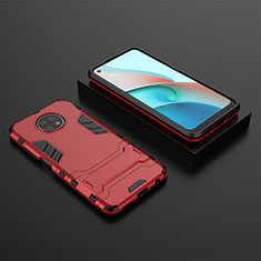 Silicone Matte Finish and Plastic Back Cover Case with Stand for Xiaomi Redmi Note 9T 5G Red