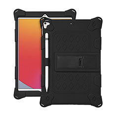 Silicone Matte Finish and Plastic Back Cover Case with Stand H01 for Apple iPad 10.2 (2019) Black