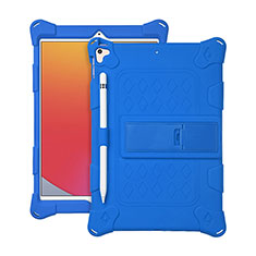 Silicone Matte Finish and Plastic Back Cover Case with Stand H01 for Apple iPad 10.2 (2020) Blue