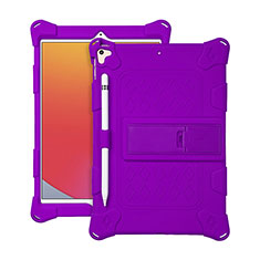 Silicone Matte Finish and Plastic Back Cover Case with Stand H01 for Apple iPad 10.2 (2020) Purple