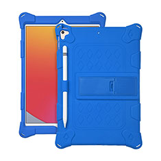 Silicone Matte Finish and Plastic Back Cover Case with Stand H01 for Apple iPad 10.2 (2021) Blue