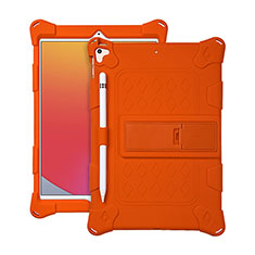 Silicone Matte Finish and Plastic Back Cover Case with Stand H01 for Apple iPad 10.2 (2021) Orange