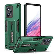 Silicone Matte Finish and Plastic Back Cover Case with Stand H01P for Realme 9 5G Green