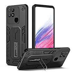 Silicone Matte Finish and Plastic Back Cover Case with Stand H01P for Realme Narzo 50A Black