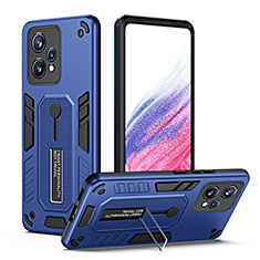 Silicone Matte Finish and Plastic Back Cover Case with Stand H01P for Realme Q5 5G Blue