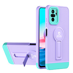 Silicone Matte Finish and Plastic Back Cover Case with Stand H01P for Xiaomi Redmi Note 10 4G Purple