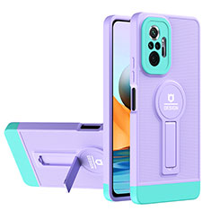 Silicone Matte Finish and Plastic Back Cover Case with Stand H01P for Xiaomi Redmi Note 10 Pro 4G Purple