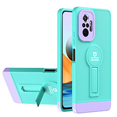 Silicone Matte Finish and Plastic Back Cover Case with Stand H01P for Xiaomi Redmi Note 10 Pro Max Cyan