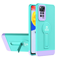 Silicone Matte Finish and Plastic Back Cover Case with Stand H01P for Xiaomi Redmi Note 11 Pro 5G Cyan