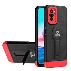 Silicone Matte Finish and Plastic Back Cover Case with Stand H01P for Xiaomi Redmi Note 11 SE India 4G Red and Black