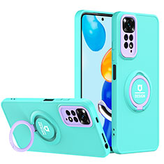 Silicone Matte Finish and Plastic Back Cover Case with Stand H02P for Xiaomi Redmi Note 11 4G (2022) Cyan