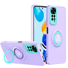 Silicone Matte Finish and Plastic Back Cover Case with Stand H02P for Xiaomi Redmi Note 11 4G (2022) Purple