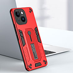 Silicone Matte Finish and Plastic Back Cover Case with Stand H02X for Apple iPhone 15 Plus Red