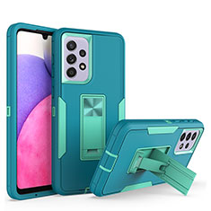 Silicone Matte Finish and Plastic Back Cover Case with Stand J01S for Samsung Galaxy A33 5G Cyan