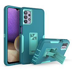 Silicone Matte Finish and Plastic Back Cover Case with Stand J01S for Samsung Galaxy M32 5G Cyan