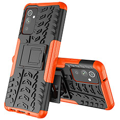 Silicone Matte Finish and Plastic Back Cover Case with Stand J01X for Samsung Galaxy A34 5G Orange