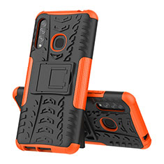 Silicone Matte Finish and Plastic Back Cover Case with Stand J01X for Samsung Galaxy A70E Orange