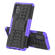 Silicone Matte Finish and Plastic Back Cover Case with Stand J01X for Samsung Galaxy A71 4G A715 Purple