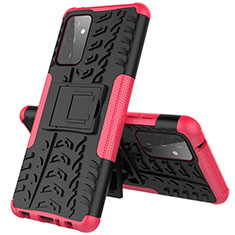 Silicone Matte Finish and Plastic Back Cover Case with Stand J01X for Samsung Galaxy A72 4G Hot Pink