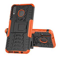 Silicone Matte Finish and Plastic Back Cover Case with Stand J01X for Samsung Galaxy M20 Orange