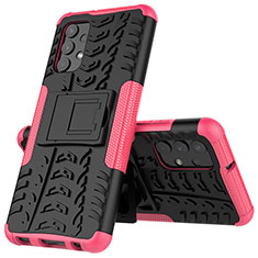 Silicone Matte Finish and Plastic Back Cover Case with Stand JX01 for Samsung Galaxy A32 4G Hot Pink