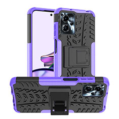 Silicone Matte Finish and Plastic Back Cover Case with Stand JX1 for Motorola Moto G13 Purple