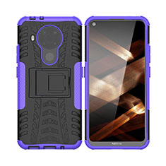 Silicone Matte Finish and Plastic Back Cover Case with Stand JX1 for Nokia 5.4 Purple