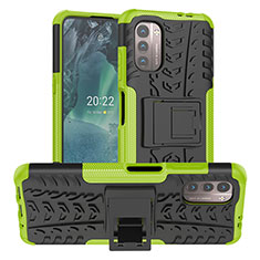 Silicone Matte Finish and Plastic Back Cover Case with Stand JX1 for Nokia G11 Green