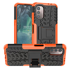 Silicone Matte Finish and Plastic Back Cover Case with Stand JX1 for Nokia G11 Orange