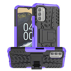 Silicone Matte Finish and Plastic Back Cover Case with Stand JX1 for Nokia G400 5G Purple