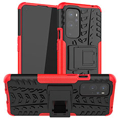 Silicone Matte Finish and Plastic Back Cover Case with Stand JX1 for OnePlus 9 Pro 5G Red