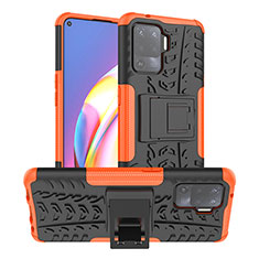 Silicone Matte Finish and Plastic Back Cover Case with Stand JX1 for Oppo F19 Pro Orange