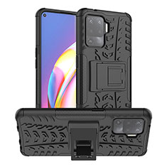 Silicone Matte Finish and Plastic Back Cover Case with Stand JX1 for Oppo Reno5 F Black