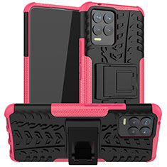 Silicone Matte Finish and Plastic Back Cover Case with Stand JX1 for Realme 8 Pro Hot Pink