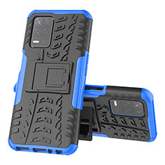 Silicone Matte Finish and Plastic Back Cover Case with Stand JX1 for Realme 9 5G India Blue