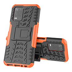 Silicone Matte Finish and Plastic Back Cover Case with Stand JX1 for Realme 9 5G India Orange