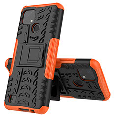 Silicone Matte Finish and Plastic Back Cover Case with Stand JX1 for Realme C20 Orange