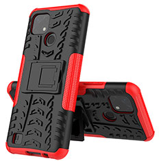 Silicone Matte Finish and Plastic Back Cover Case with Stand JX1 for Realme C20 Red